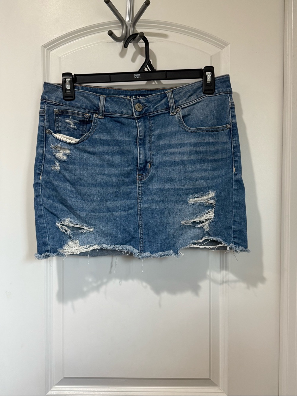 American Eagle Outfitters Blue Distressed Denim Mini Skirt